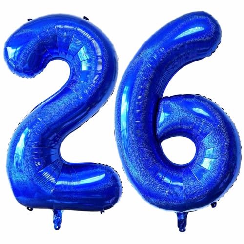 Laser Navy Blue Number 26 Balloons, 40 Inch Giant Blue Number Balloons Nylon Helium Dark Blue Number 26 Balloons for 26th Birthday Party Supplies Anniversary Event Celebration Decorations von Lovoir