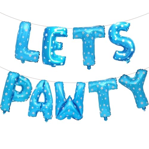 Lets Pawty Luftballons Banner 40,6 cm, Hund Katze Haustier Geburtstag Buchstaben Schild Lets Pawty Balloons Happy Birthday Banner für Haustier Hund Katze Party Supplies Dekorationen (Sternblau) von Lovoir