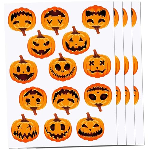 Lovoir Set mit 4 Halloween-Kürbis-Themen-Aufklebern, selbstklebende Halloween-Aufkleber, entworfen für Kinder, Halloween-Spiele, Spielzeug, Geschenke, Kinder, Halloween, Bastelzubehör, Partyzubehör von Lovoir