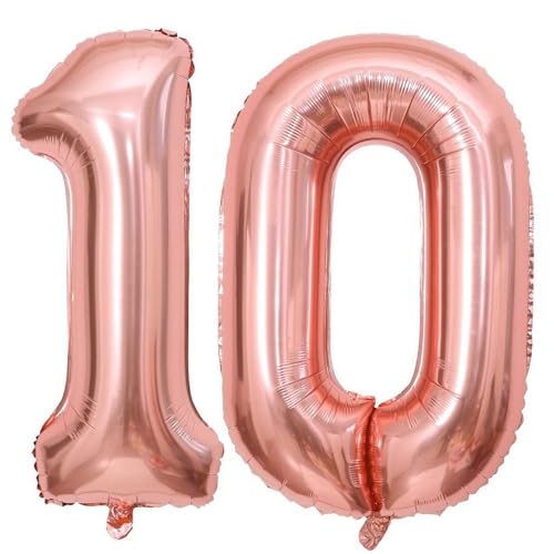 Roségold 10 Zahlenballons, 101,6 cm Riesenzahl 10 Luftballons Folien-Mylar Helium Roségold Zahlenballons für 10. Geburtstag Party Supplies Jubiläum Event Feier Dekorationen von Lovoir