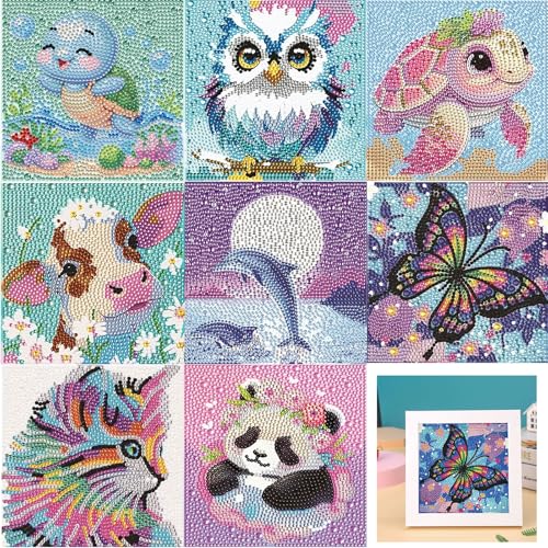 8er Set 5D Diamond Painting Kinder,18x18cm,Full Diamond Painting Bilder Kinder Tiere-Set,Diamond Painting Klein bilder,Mädchen Junge Geschenke 6 7 8 9 10 11 12 Jahre,Geschenk Kinder Ab 6 Jahre. von Lowats