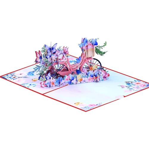 Loxyxbnh Künstlerische 3D Blumen Fahrräder Papierkarte Künstlerische 3D Fahrräder Grußkarte mit Blumen und Schmetterlingen für jede Veranstaltung von Loxyxbnh