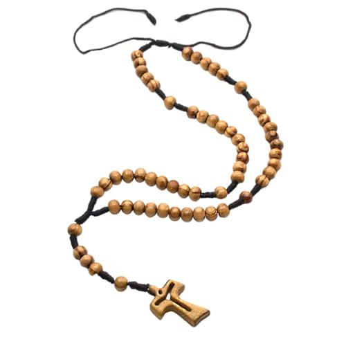 Loxyxbnh Stilvolle Holzperlen Und Kreuze Anhänger Rosenkranz Halskette Für Katholisches Gebet Halskette Schmuck Accessoire Religiöses Geschenk von Loxyxbnh