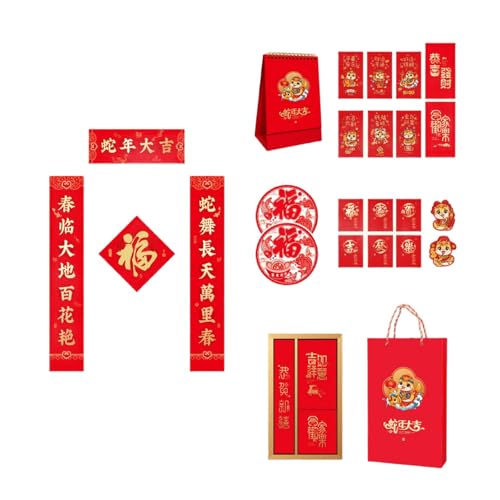 Traditionelles chinesisches Neujahrsdekor-Set mit Schlangenmotiven, Geldumschlägen und Glücks-Charakter-Symbol von Loxyxbnh