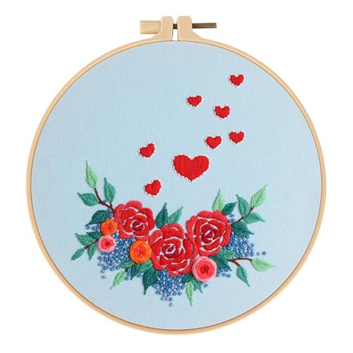 Loyisal Stickset für Anfänger Erwachsene, Erwachsene DIY Handstickerei Set, Ideal für Valentinstag und Heimdekorationen (Blume) von Loyisal