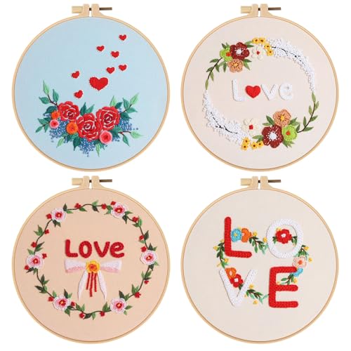 Loyisal Stickset für Anfänger und Erwachsene, Handstickerei-Set für Erwachsene, ideal für Valentinstag und Heimdekorationen (4-in-1) von Loyisal