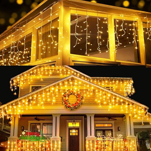 Loyyz 10M 400LED Eisregen Lichterkette Außen Innen,Weihnachten Lichterketten Außenbereich mit Timer,IP44 Wasserdicht 8 Modi Weihnachtsbeleuchtung Lichtervorhang Außen für Balkon,Party,Traufe,Geländer von Loyyz