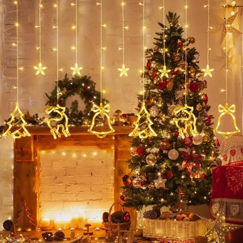 Loyyz 12 Sterne LED Lichterkette, Weihnachtsdeko Innen Lichtervorhang 138LEDs 8 Modi und Timer,IP44 Weihnachtsbeleuchtung Außen für Fenster,Schlafzimmer,Garten,Balkon,Warmweiß von Loyyz