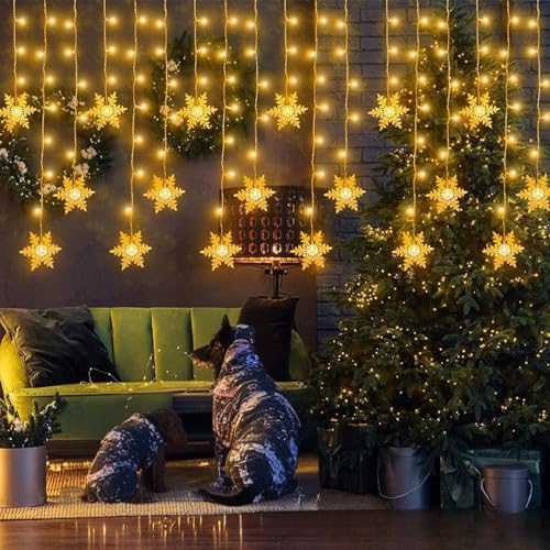 Loyyz 94 LED Lichterkette Schneeflocken,Lichtervorhang Weihnachten Innen 8 Modi und Timer Weihnachtsbeleuchtung Außen IP44 Weihnachtsdeko für Fenster,Hochzeit,Balkon,Schlafzimmer von Loyyz