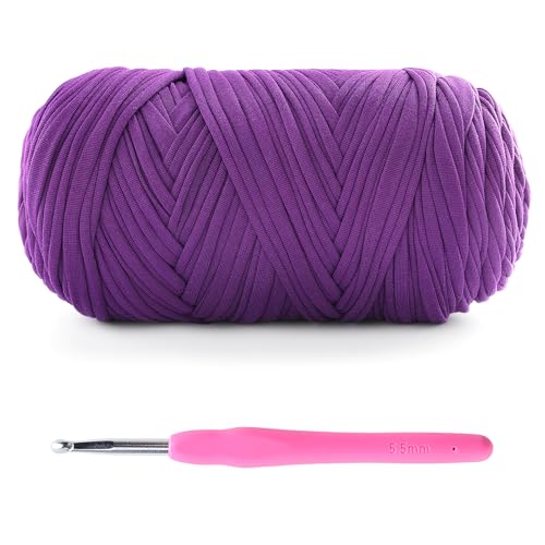 T-Shirt-Garn zum Häkeln – 400 g/130 Yds T-Shirt-Garn zum Häkeln von Taschen/Körben/Heimdekoration – weiches elastisches Stoff-T-Shirt-Garn mit 1 Häkelnadel (1, Violett) von Lpalats