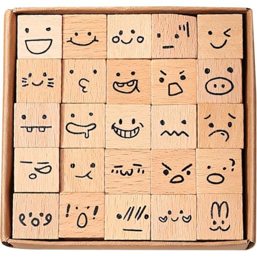 Lpitoy 25 Stück Holz-Emoticon-Stempel, Niedliche Stempel, Cartoon-kinderstempel, Kartenherstellung, Zubehör Für DIY-Scrapbooking-Kalender von Lpitoy