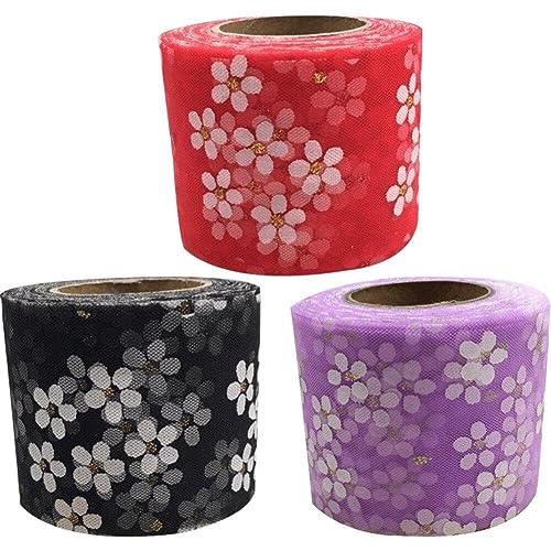 Lpitoy 3 Rollen 6 cm 25 Yards Organzaband Gänseblümchen-Aufdruck, DIY-Handarbeit, Haarschmuck, Kirschblüten, Bedruckt von Lpitoy