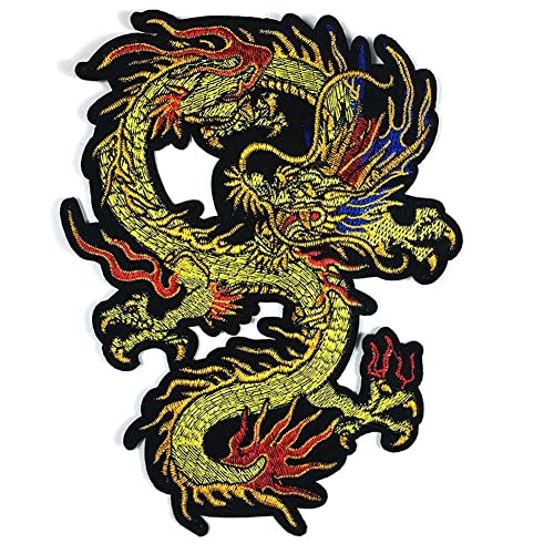 Lpitoy Goldfarbener Drache-aufnäher, Bestickter Aufnäher, Chinesischer Drache, Zum Aufnähen Oder Aufbügeln, Für Selbstgemachte Chinesische Drachenkostüme, Jacken, Kleidung von Lpitoy