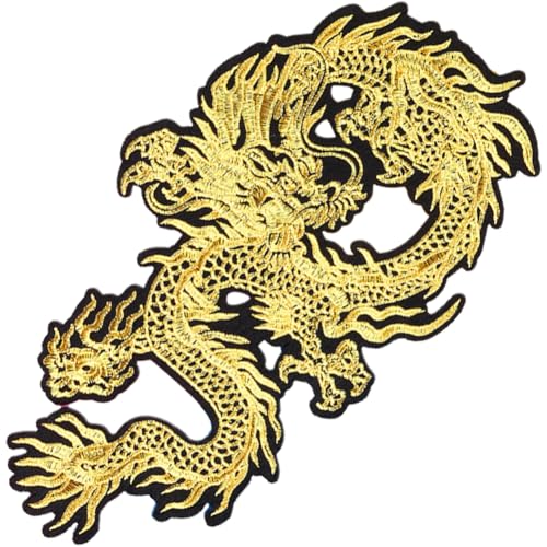 Lpitoy Goldfarbener Drachen-aufnäher, Bestickter Aufnäher, Chinesischer Drache, Zum Aufnähen Oder Aufbügeln, Für Selbstgemachte Chinesische Drachenkostüme, Jacken, Kleidung, von Lpitoy