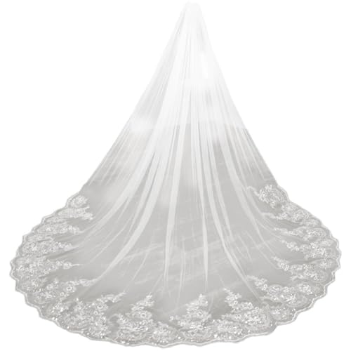 Schleier Braut Weiß Braut Kathedrale Hochzeit Schleier 3D Blumen Floral Spitze Blütenblätter Schleier Braut Hochzeit Zubehör von Lpitoy