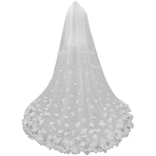 Schleier Braut Weiß Braut Kathedrale Hochzeit Schleier 3D Blumen Floral Spitze Blütenblätter Schleier Braut Hochzeit Zubehör von Lpitoy