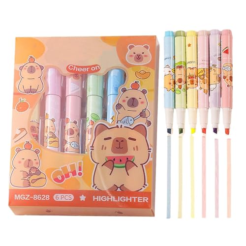 Lpsdssre Capybara Highlighter Stifte, niedliches Marker -Set, Pastellfluoreszenzmarker, entzückendes Capybara -Design, kompakt von Lpsdssre