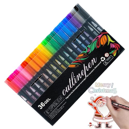 Lpsdssre Schimmernde Marker, Glitzer-Gelstifte, Doppelmarker, Glitzer-Umriss-Stifte, Kritzelei-Marker, doppelter Glitzereffekt für Kinder, Kunst, Kritzeleien, Weihnachtsgrußkarte, Basteln von Lpsdssre