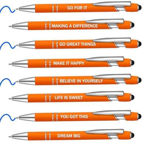 Lragvtbk Inspirierende Stifte für Frauen, Zitate mit blauer Tinte, Metall-Kugelschreiber mit Stylus-Spitzen für Büro, Geschenk, Orange, 8 Stück von Lragvtbk