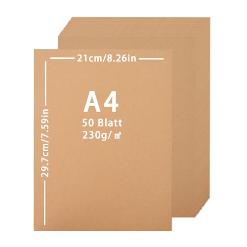 50pcs Kraftpapier A4 230g, A4-Karte, braunes Bastelpapier, 210 X297mm, braunes Kraftpapier, braune Karte für Einladungskarten, Handwerk gemachtA von Lre Co.