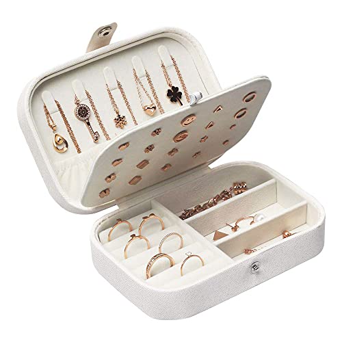 Lrikas Kleine Reise-Schmuckschatulle für Damen, Schmuck-Box, Organizer für Schmuck, 16,5 x 11,5 x 5,5 cm (Weiß) von Lrikas