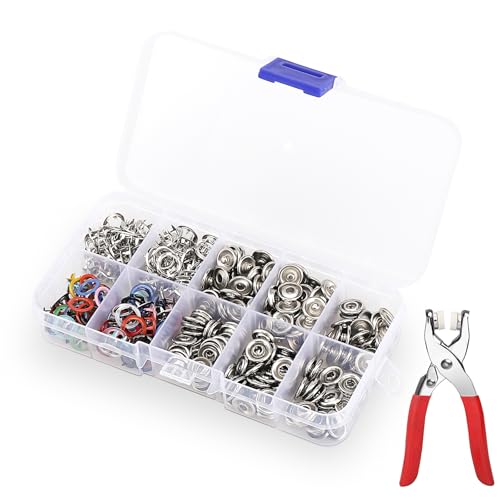 100 Sets Druckknöpfe für Kleidung – Metall-Druckknöpfe – Druckknopf-Set mit Zange – Druckknöpfe mit Zange – Druckknöpfe ohne Nähen – Druckknöpfe aus rostfreiem Stahl – DIY-Druckknopf-Werkzeug von Lrocotanc