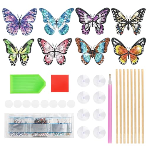 Lrocotanc 8 Stück Diamond Painting Schmetterling Sets – Diamant-Malerei-Kinder – Klein – Crystal-Art-Buddies – Gartendekoration und Innenräume – Diamant-Malerei-Geschenk für Kinder von Lrocotanc