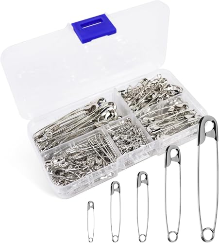 Sicherheitsnadeln Set - Sicherheitsnadel 260 Stück - Safety Pins - Sicherheitsnadeln Groß - Sicherheitsnadeln Klein (5 Größen, Silber) von Lrocotanc