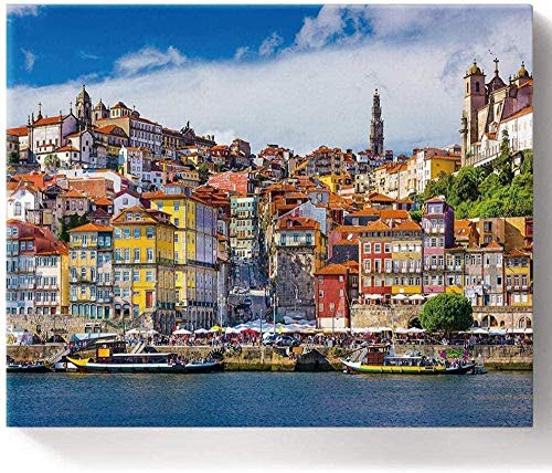 Lsdakoop Malen nach Zahlen DIY Ölgemälde auf Leinwand 16 x 20 Porto Portugal Stadt Landschaft Malen nach Zahlen Kit für Erwachsene und Kinder Anfänger von Lsdakoop