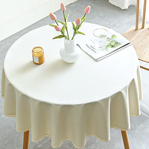 Lsimeru Abwaschbar Tischdecke Lotuseffekt Rund Outdoor 120 Beige Landhausstil Tischtuch Schmutzabweisend Waschbar Garten Hochzeit Tafeltuch Gartentischtuch mit Häkelborte von Lsimeru