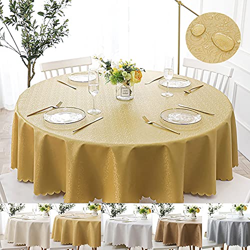 Lsimeru Gold Tischdecke PVC Wasserabweisend Rund 120cm Abwaschbar Garten Tischtuch Lotuseffekt Draussen Tischtuch mit pflegeleicht Fleckschutz Modern Wohnzimmer von Lsimeru