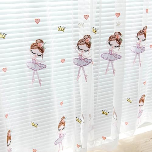 Lsimeru Kinderzimmer Gardinen Transparent Rosa Ballerina Mädchen Krone Herzen mit Ösen Voile Vorhang Durchsichtig Kinder Baby Ösenschal Fenstervorhang 2er Pack 140x175 von Lsimeru