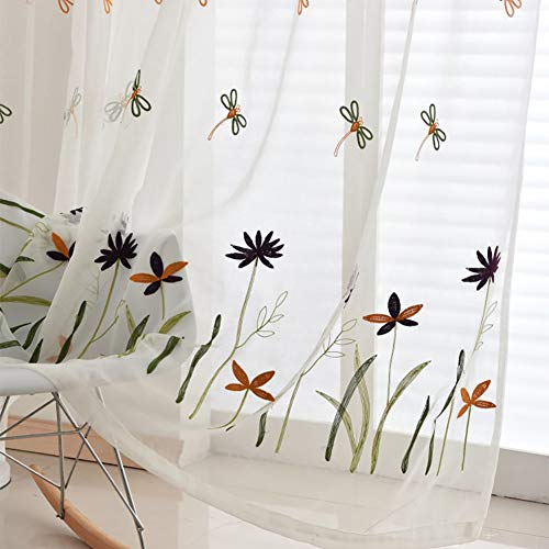 Lsimeru Prinzessin Gardinen Transparent Kinderzimmer Mädchen 140x175 Lang Libelle Blumenmuster Voile Vorhänge Durchsichtig Kinder Mädchenzimmer 2 Stücke von Lsimeru