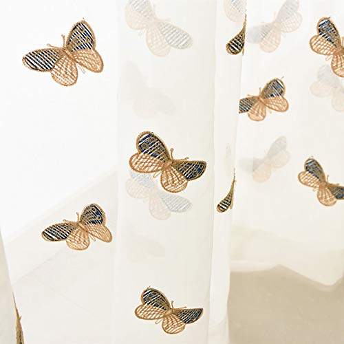 Lsimeru Schmetterling Gardinen Transparent Kinderzimmer Mädchen 140x175 Lang Prinzessin Voile Vorhänge Durchsichtig Stickerei Kinder Mädchenzimmer 2 Stücke von Lsimeru