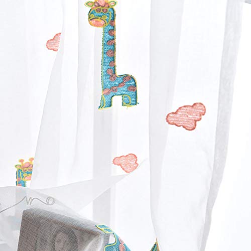 Lsimeru Tiere Gardine Kinderzimmer Jungen Mädchen Transparent Kräuselband Giraffe Muster Voile Vorhang Durchsichtig Fenster Schlafzimmer 140x160 von Lsimeru