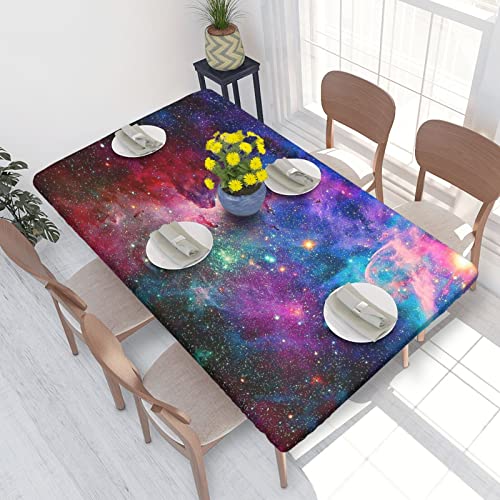 Tischdecke, elastisch, angepasster Rand, Bunte Galaxy-Tischdecke, rechteckig, waschbar, wiederverwendbar, für Küche, Esszimmer, Picknick, Party, passend für Tisch, 4 Fuß / 48 x 30 Zoll von Lsjuee