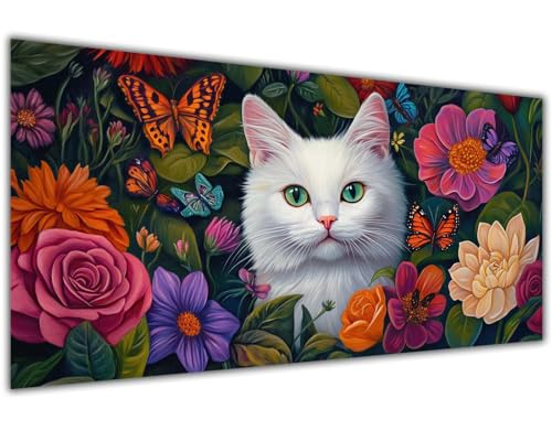 Malen Nach Zahlen Erwachsene Groß 70x140 cm Blume Malen Nach Zahlen Katze Paint by Numbers Kinder Ölgemälde mit Pinseln Acrylfarbe Kreative Bastelset Heimdekoration Geschenk Frauen, Ohne Rahme-KL512 von Lslomrqz