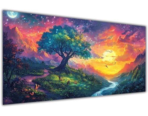 Malen Nach Zahlen Erwachsene Sonnenuntergang Malen Nach Zahlen Kinder ab 4-9 Jahre Baum Paint by Numbers Ölgemälde mit Pinsel Acrylfarbe Kreative Dekorieren Mädchen Geschenk Ohne Rahmen 80x160cm-KL480 von Lslomrqz