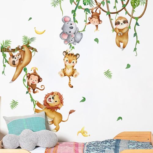 Lsydgn 1 Stück Wandtattoo Waldtiere Wandtattoo Kinderzimmer Junge Wandsticker Kinderzimmer Wildlife Vine Wandaufkleber Affe Löwe Wandaufkleber Kinderzimmer Babyzimmer Schlafzimmer Wanddekoration von Lsydgn