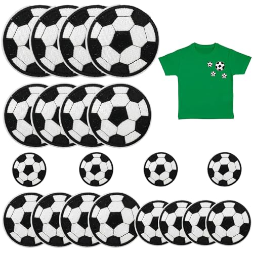 20 Stück Fußball Stickerei Patches, Fußball Stoff Patch, Fußball Stickerei Patch Waschbar, Cartoon Fußball Stoff Patch, 5 Größen, für Kleidung, Jeans, Taschen, Dekoration von Ltsbaed