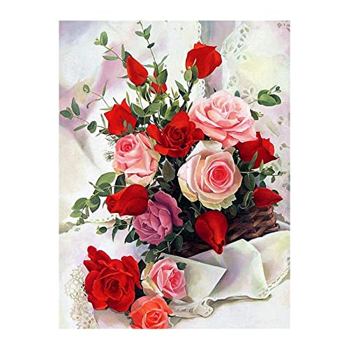 LuNiYu Diamond Painting Set Full, 5D Diamant Painting Erwachsene Und Kinder Bilder Malen Nach Zahlen Diamant, Für Home Wand Büro Room Decor (Diamond Painting Rose 30 * 40 CM) von LuNiYu