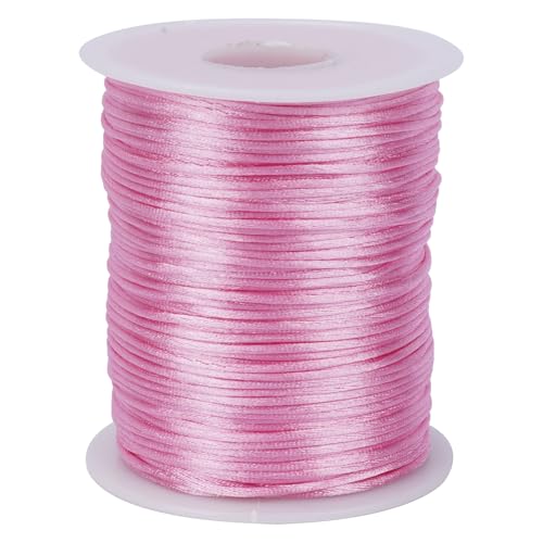 Luabue 1,5mm x 100m Nylonschnur Regenbogen, Satinschnur für Armbänder, Nylon-Regenbogenseil für Armbänder, Schmuckherstellung, Rattail, Makramee (Rosa, 1.5mm x 100m) von Luabue