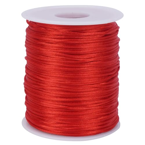 Luabue 1,5mm x 100m Nylonschnur Regenbogen, Satinschnur für Armbänder, Nylon-Regenbogenseil für Armbänder, Schmuckherstellung, Rattail, Makramee (Rot, 1.5mm x 100m) von Luabue