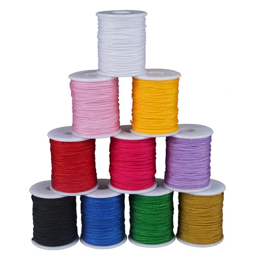 Luabue 10 Rollen Nylonfaden Nylonschnur 0.8 mm X 10 m Nylonschnur Nylon Beading String Knotenschnur Nylonband Polyesterfaden Bunte Schnur Perlenschnur für Schmuckherstellung DIY Handwerk von Luabue