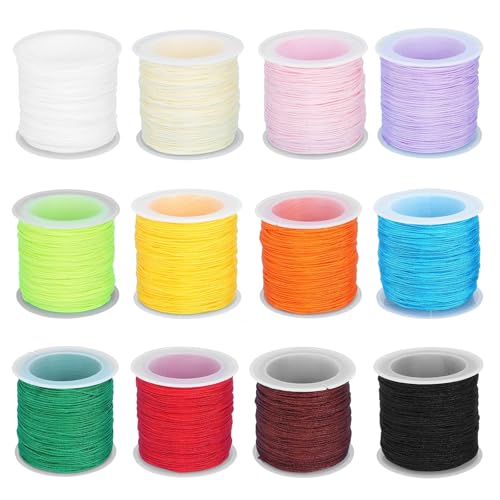 Luabue 12 Rollen Nylonband für Armbänder 0,8mm Nylon Perlenschnur Nylonschnur Bunt Nylonband für Armbänder DIY Halskette Windspiel Schmuckherstellung DIY Handwerk von Luabue