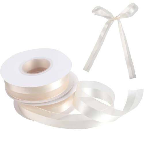 Luabue 25 mm cremefarbene Bänder zum Verpacken von Geschenken, 2 Rollen, 22 m, elfenbeinfarbene Organzabänder, doppelseitige Satinbänder zum Basteln, für Blumensträuße, Geschenke, Hochzeit, von Luabue