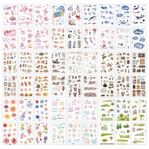 Luabue 54pcs Scrapbooking Aufkleber Dekoration Sticker in Verschiedene Muster Aufkleber Sticker für Scrapbook Notizbuch Tagebuch Fotoalbum Kalender DIY Dekoration Bullet Journal von Luabue