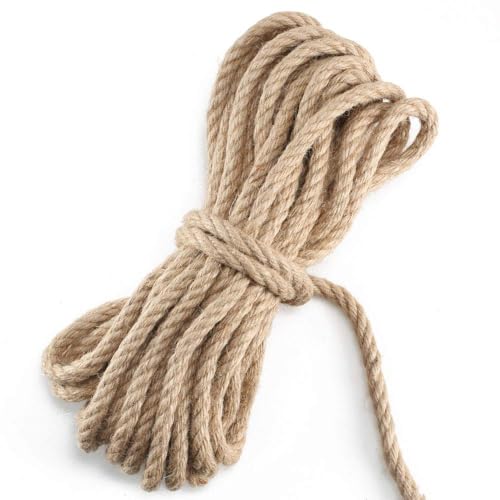 Luabue Hanfseil 10mm Juteseil Natürliche Hanfschnur Jute Seil Tauziehen Tau Seil Natur Juteschnur Starke Jutekordel Bastelnschnur für Haus Garten DIY Basteln Deko 10M von Luabue