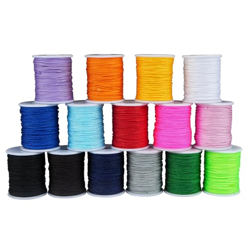 Luabue Nylonfaden Nylonschnur 0.8 mm X 10 m Nylonschnur Nylon Beading String Knotenschnur Nylonband Polyesterfaden Bunte Schnur Perlenschnur für Schmuckherstellung DIY Handwerk (15PCS Farbenfroh) von Luabue