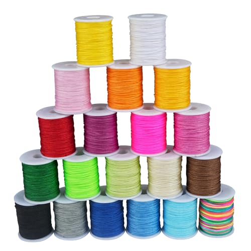 Luabue Nylonfaden Nylonschnur 0.8 mm X 10 m Nylonschnur Nylon Beading String Knotenschnur Nylonband Polyesterfaden Bunte Schnur Perlenschnur für Schmuckherstellung DIY Handwerk (20PCS Farbenfroh) von Luabue